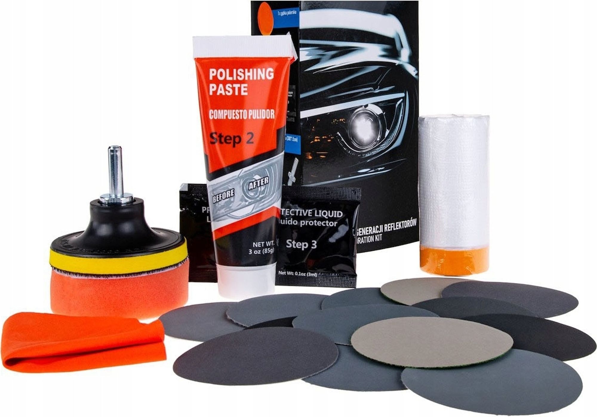 GEKO | Scheinwerfer Aufbereitung Set, 22tlg, Auto Scheinwerfer Polierset, Scheinwerfer Reparatur Set