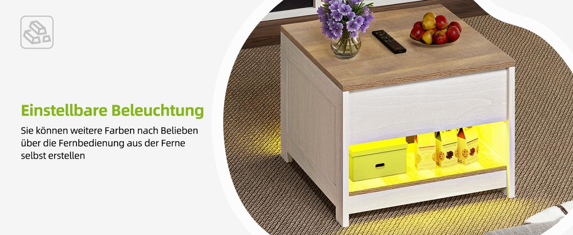 YITAHOME Couchtisch Beistelltisch Sofatisch, Hebeplatte Mit Stauraum, 60x60x45cm, Weiß+Braun