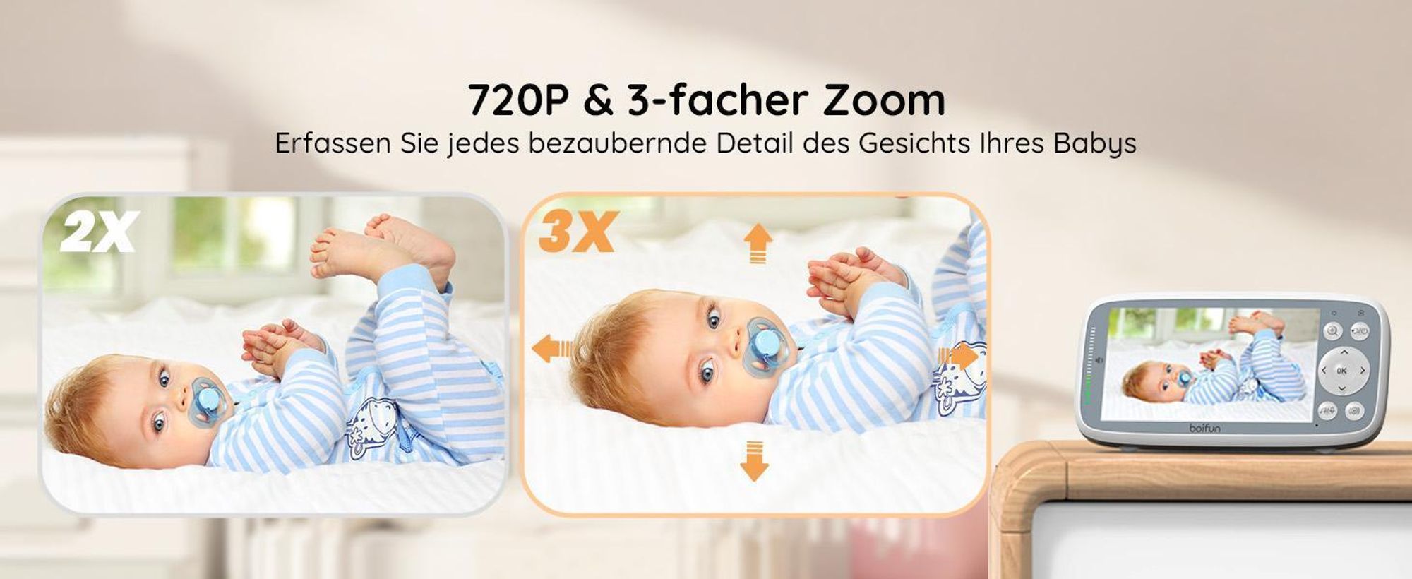 BOIFUN Babyphone HD 4 Zoll mit 2 Kameras ohne WLAN VOX Nachtsicht Babyfon 2-Wege-Gespräch Erweiterbar bis 4 Kameras mit Halterung