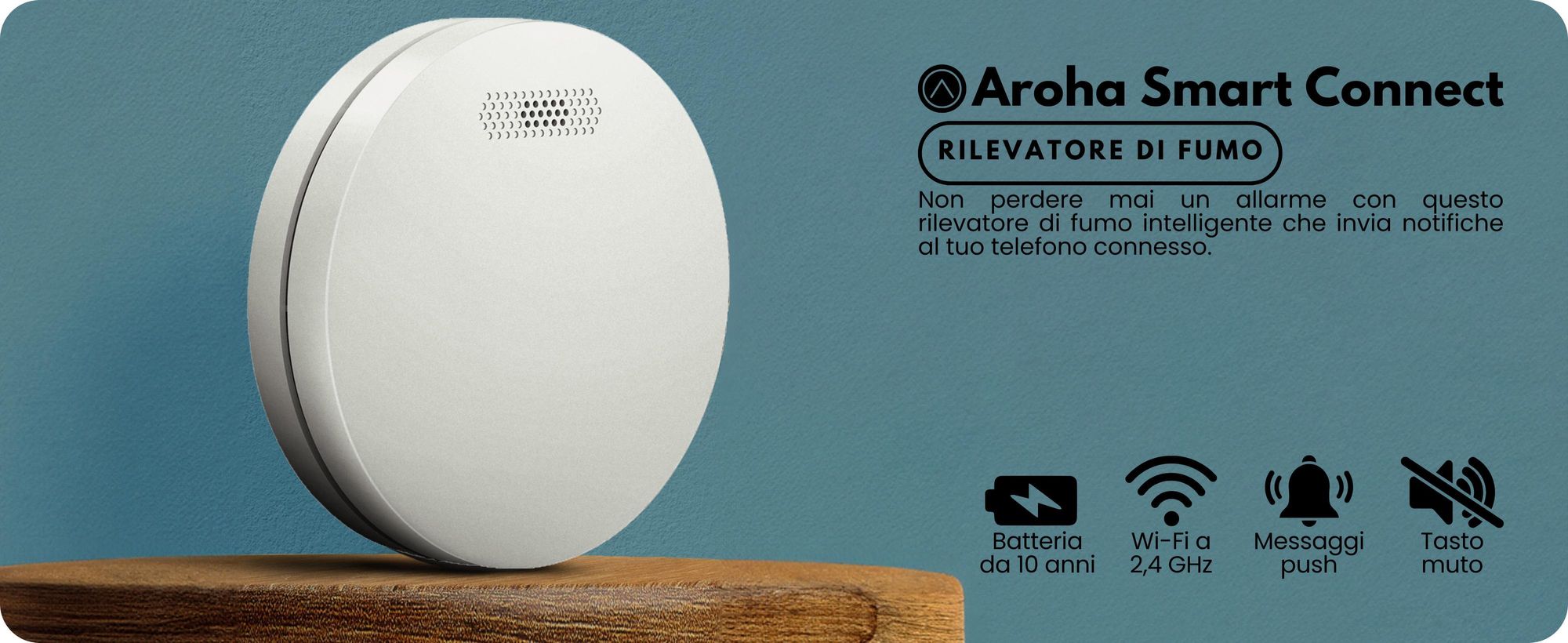 Aroha Smart Connect Rilevatore di Fumo WiFi - Batteria da 10 Anni, Sensore Fumo WiFi Con App Tuya & Smartlife - Allarme Anticendio