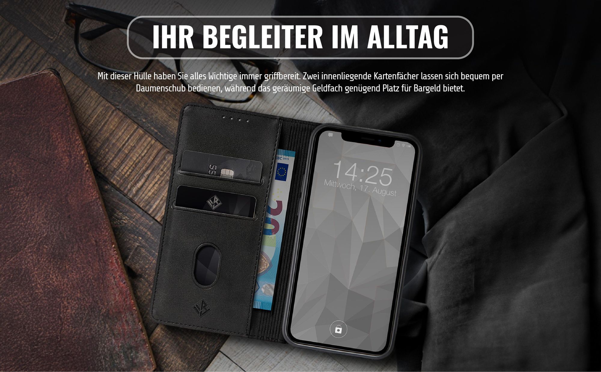 Edle Schutzhülle für Apple iPhone 11 mit Kartenfächern und Geldfach