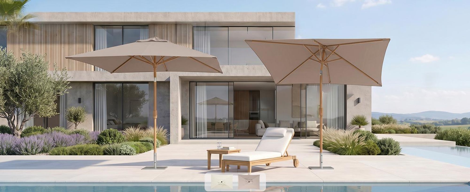 Sekey Rechteckiger Sonnenschirm 200x150 cm Holzoptik, Knickbar, UV-Schutz 50+, Gartenschirm für Balkon und Terrasse, Taupe