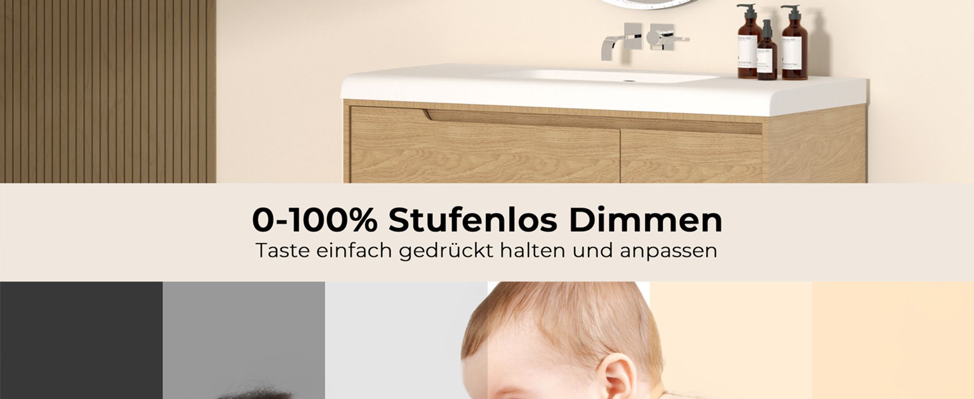 EMKE LED Badspiegel Rund 60cm mit Beschlagfrei und 3 Lichtfarben, schwarz Badezimmerspiegel dimmbar Wandspiegel mit Touchschalter, Speicherfunktion