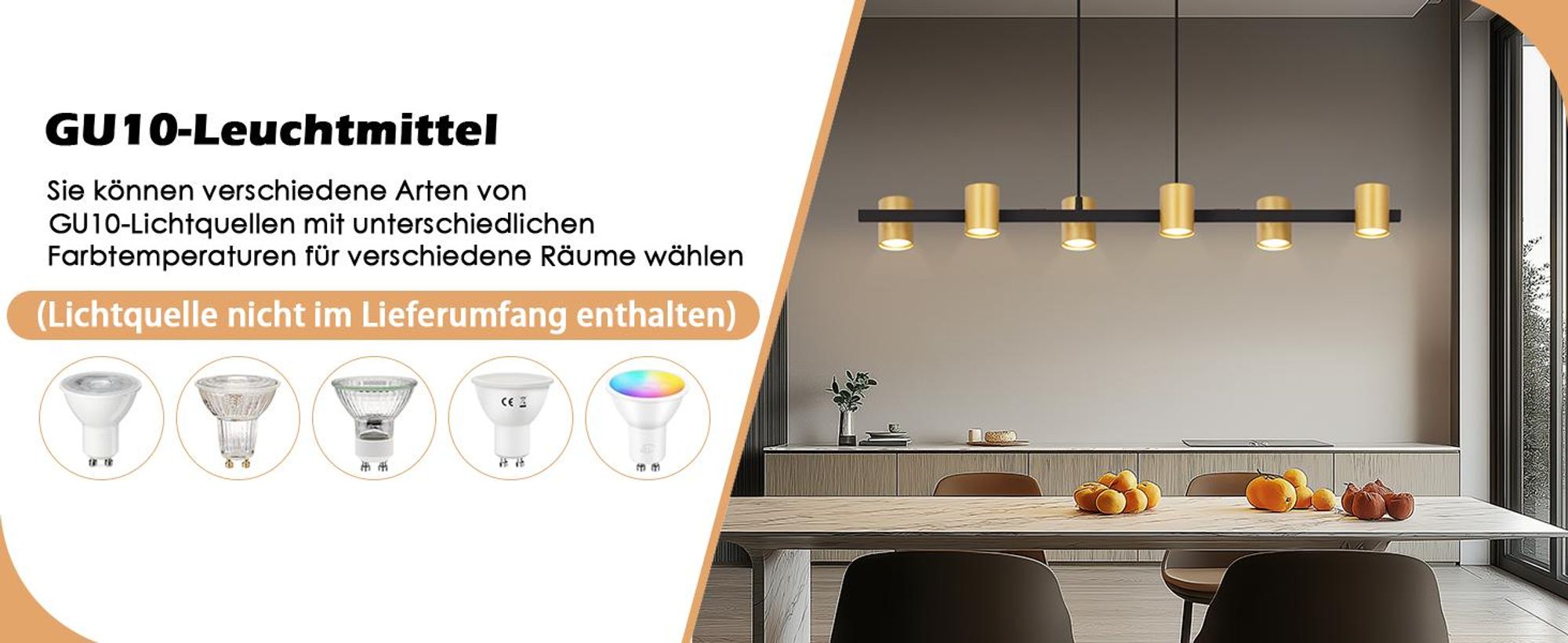 ZMH Pendelleuchte esstisch Hängelampe Schwarz Gold: Esstischlampe GU10  6 Flammig aus Metall Hängeleuchte Industrial für Wohnzimmer Esszimmer (Ohne Leuchtmittel)