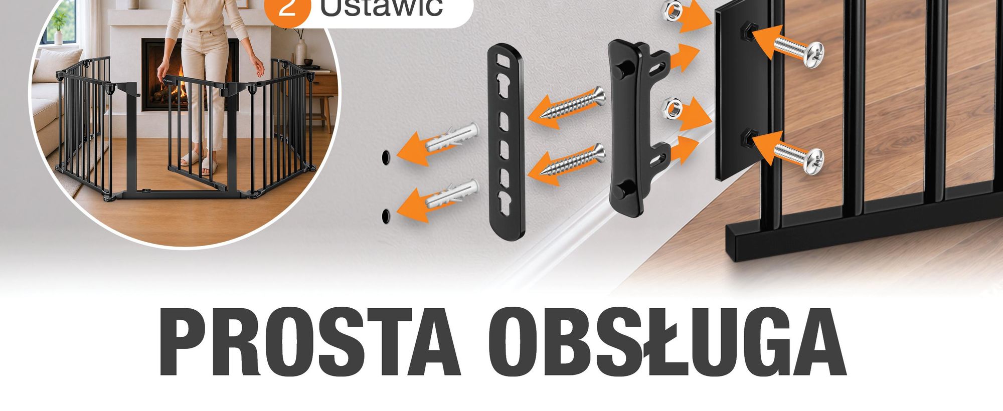 ELONEO, kratka ochronna przed kominkiem, wysokość 75 cm, metalowa kratka ochronna z zabezpieczeniem, ochrona przed dziećmi, barierka schodowa, barierka drzwiowa, barierka dla psów