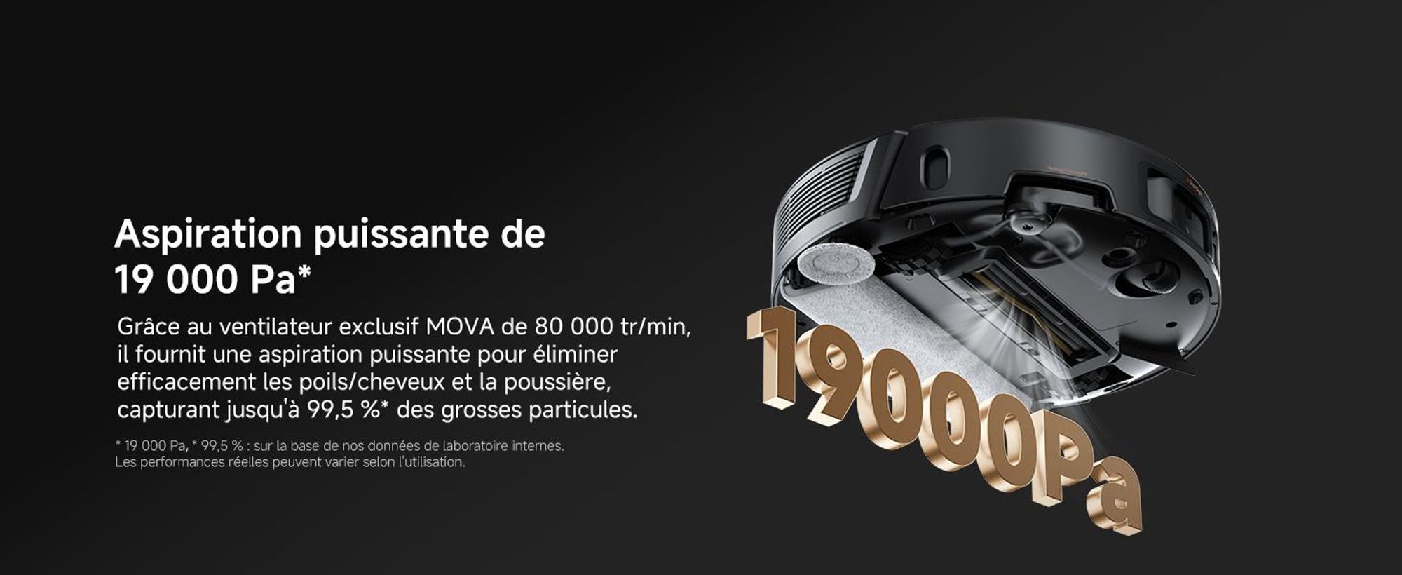 MOVA Z50 Ultra Robot Aspirateur avec Serpillière Chenille Autonettoyante, Aspiration 19 000 Pa, Détection Multiple Saleté Temps Réel, Noir