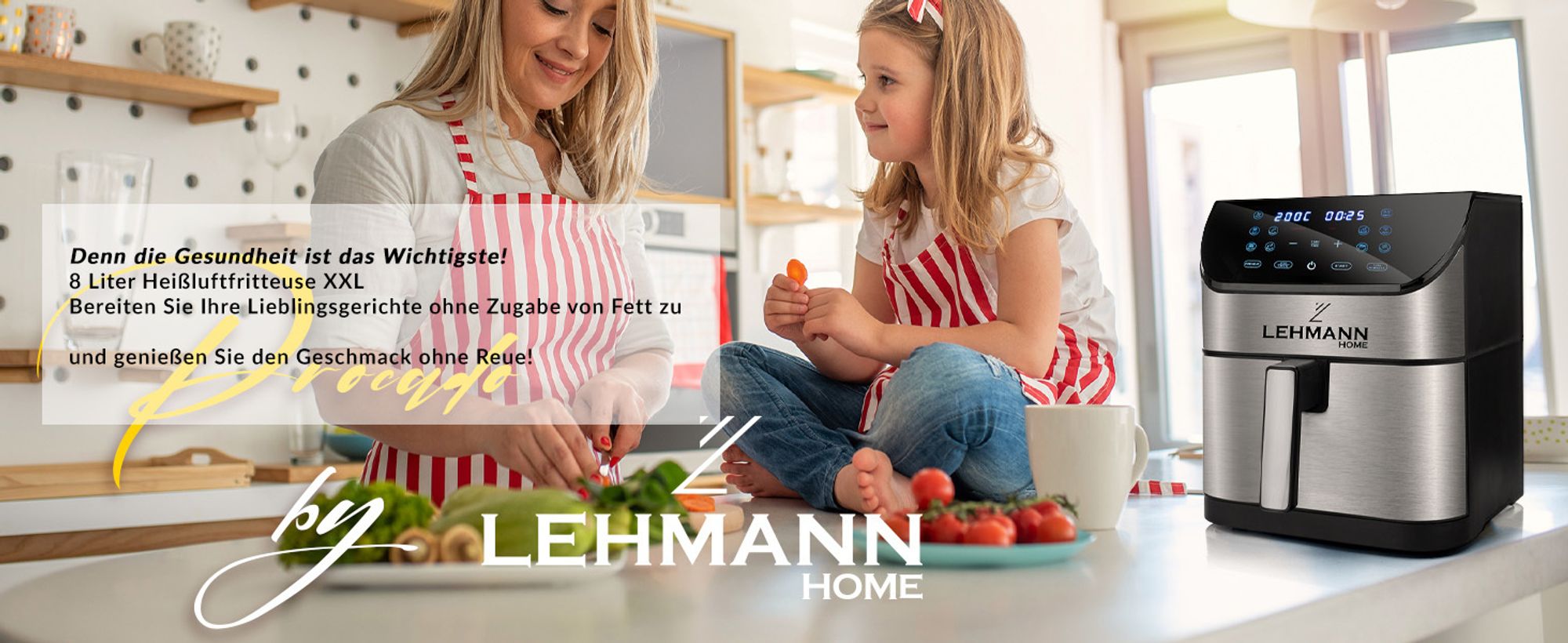 Lehmann Heißluftfritteuse 8 Liter XXL, 1800 W Friteuse Heissluft, Air Fryer mit 10 Programmen, gesunde Lebensmittel ohne Fett
