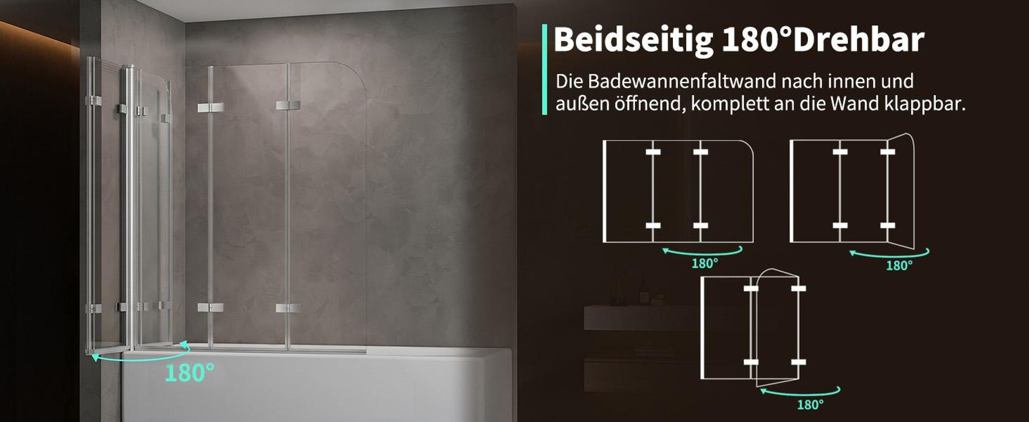 Duschabtrennung Faltbar Duschwand für Badewanne 120x140cm 3-Teilig Badewannenfaltwand Klar Silber Badewannenaufsatz aus ESG GLAS Duschtrennwand
