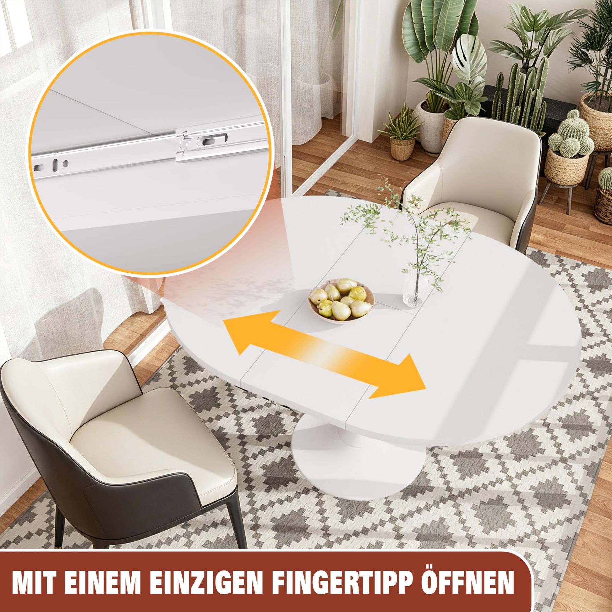 Ausziehbarer Esstisch100–130 x 80 cm,für 4–6 Personen platzsparender Küchentisch mit leichtgängiger Teleskopschiene,Weiß