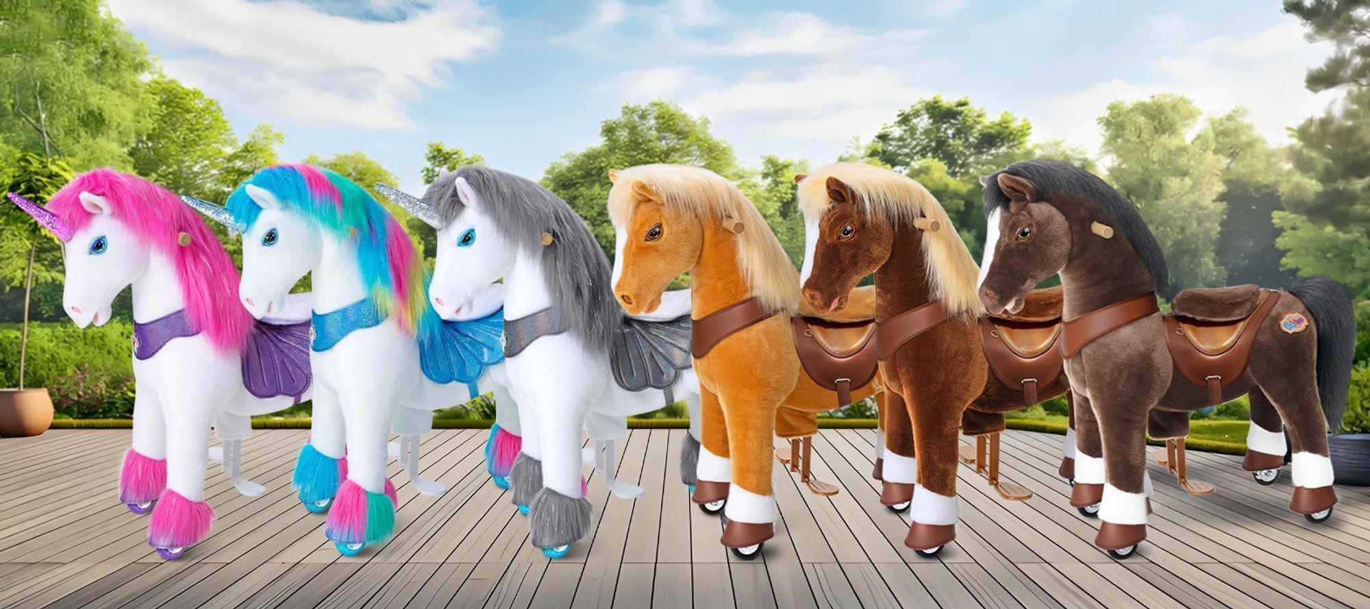 PonyCycle Modell Y Hellbraun Mechanisches Ride-on Pferdespielzeug mit Geräuschen für Kinder 4-7, Reitpferd auf Rädern mit Bremse – Y471