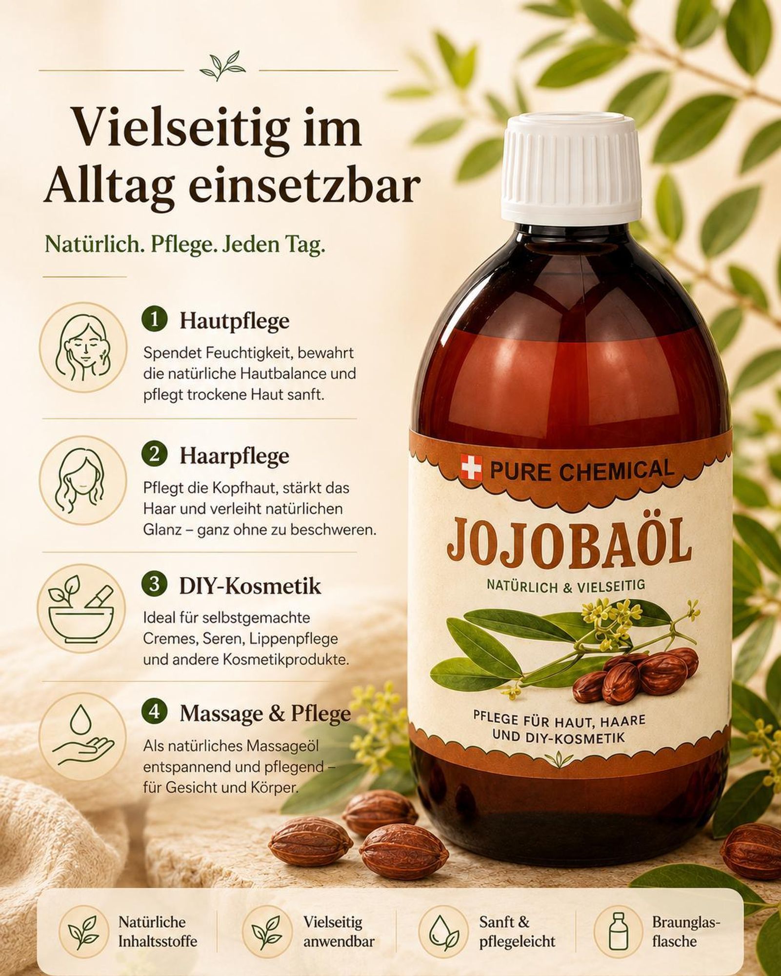 PURE CHEMICAL | Jojobaöl | kaltgepresst | unraffiniert | 500 ml