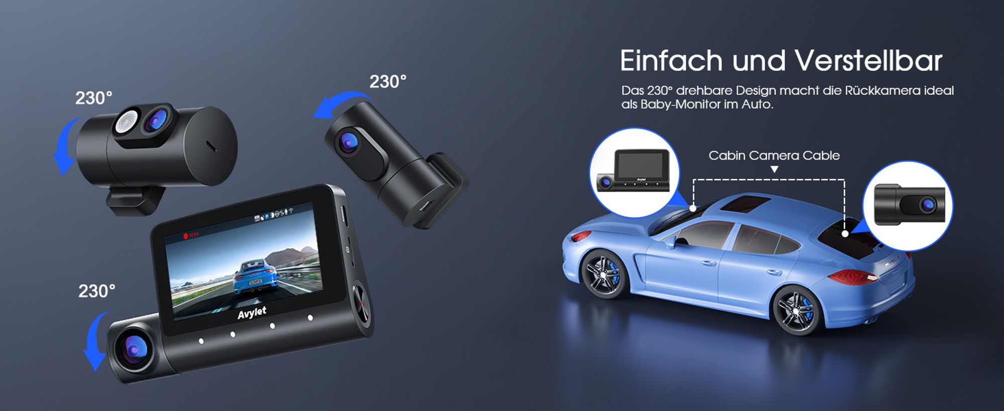 5K 3-Kanal-Dashcam Auto Wi-Fi,GPS,3lens 4K+1080P+1080P Vorne Hinten Innen Autokamera mit 3-Zoll-IPS-Bildschirm,IR-Nachtsicht,24h Puffer Parkmodus