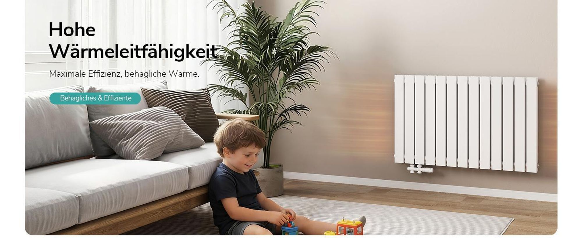 EMKE Design Paneelheizkörper Horizontal 630x616mm 805W Flachheizkörper Weiß Heizkörper Doppellagig SPCC-Stahl Seitenanschluss ohne Heizstab