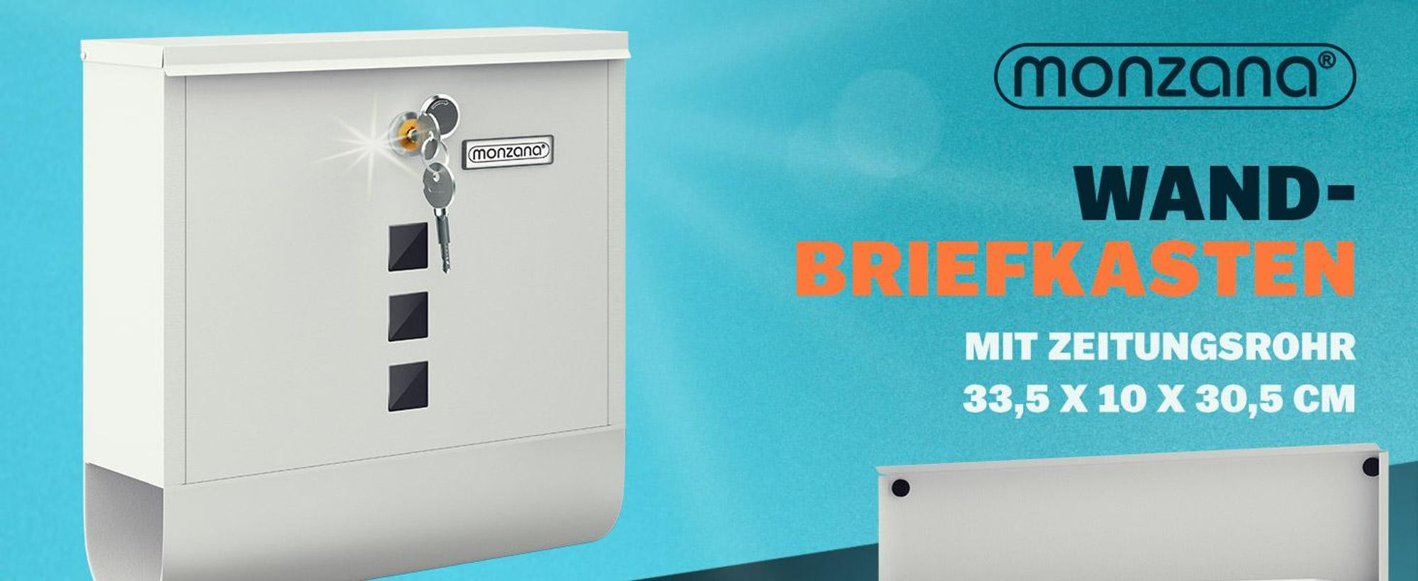 MONZANA® Briefkasten Kreuzschloss mit Kupfer-Schließzylinder drehbare Abdeckung 31x10x34 cm Sichtfenster Namensschild Zeitungsfach einfache Montage legierter Stahl 2 Schlüssel Postkasten Weiß