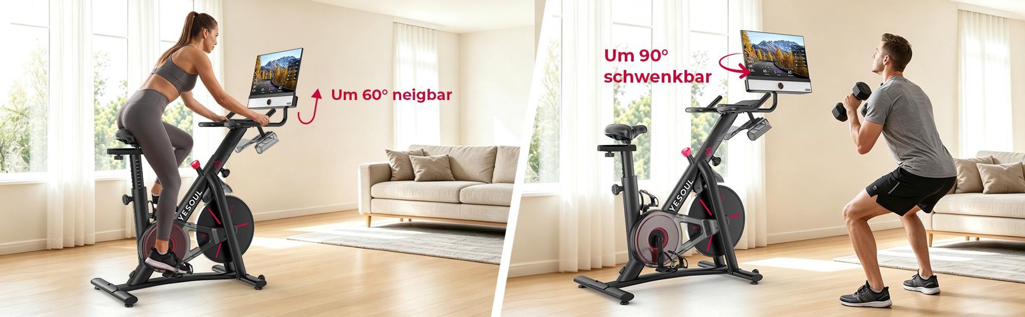 YESOUL G1M Plus- Leises Magnetischer Heimtrainer, 21.5Zoll FHD-Display, 0-100% Verstellbarer Widerstand, 360°Sound, Bildschirmspiegelung &App-Training