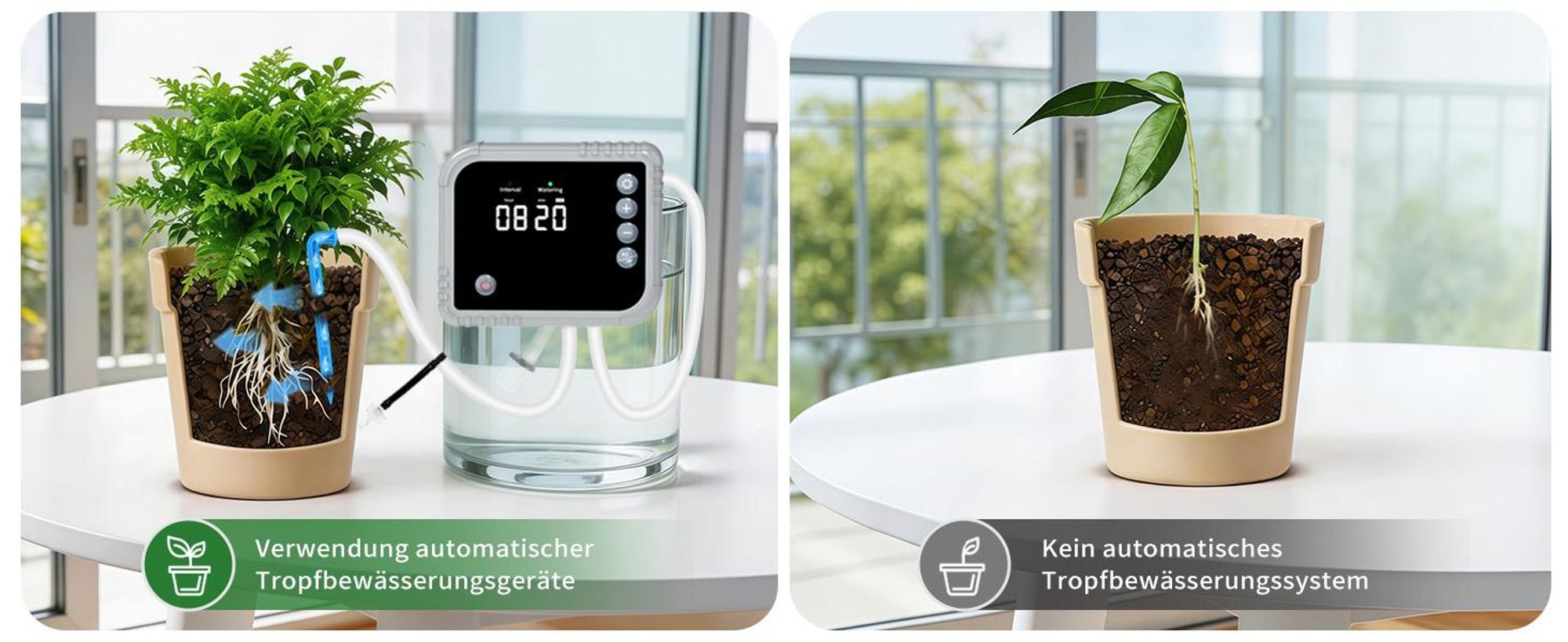 Bewässerungssystem Automatische bewässerung für Indoor, mit LCD-Display für bis zu 15 Topfpflanzen,Tropfbewässerungsset mit 350,Type-C aufladbar