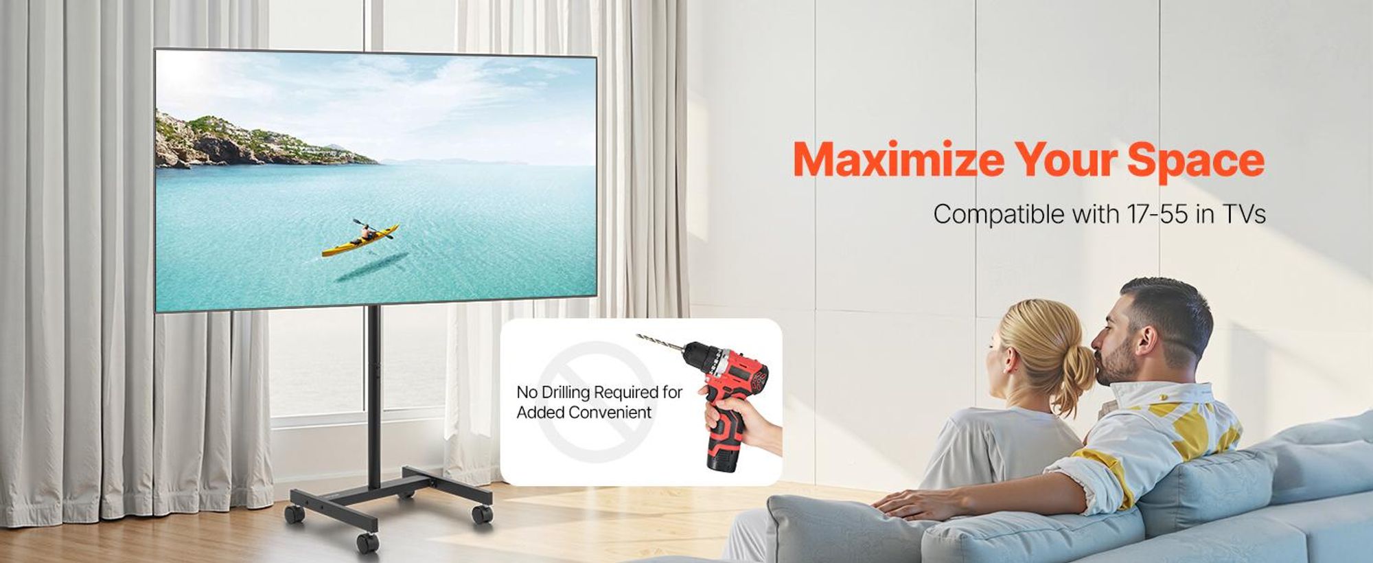 VEVOR TV Halterungen Rollbarer TV-Ständer für 431,8–1397 mm große Flach- und Curved-Fernseher bis 20 kg (max. VESA 200 x 200 mm)