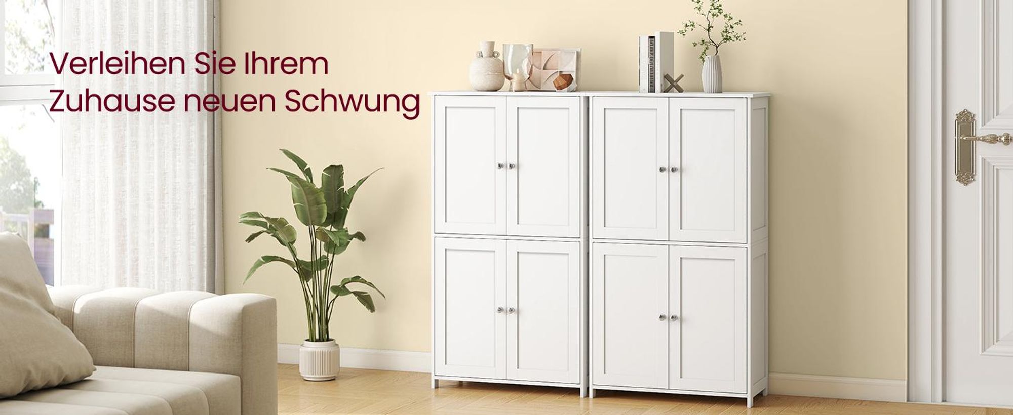 VASAGLE Badschrank mit 4 Türen, Badezimmerschrank mit höhenverstellbaren Einlegeböden, Shaker-Stil, weiß