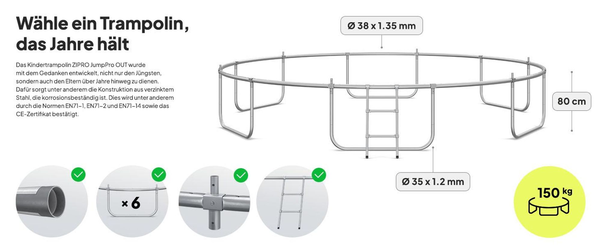 ZIPRO Trampolin Jump Pro Out | 14FT Ø 435 cm | Gartentrampolin Kindertrampolin Komplett-Set inkl. Außennetz, Leiter & Randabdeckung, Outdoor, Grün