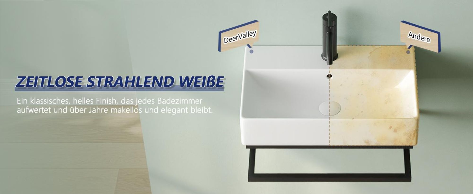 DeerValley Modernes Wand Waschbecken Mit Schwarzem Handtuchhalter – Weißes Keramik Aufsatz Waschbecken Für Gäste WC & Kleines Bad