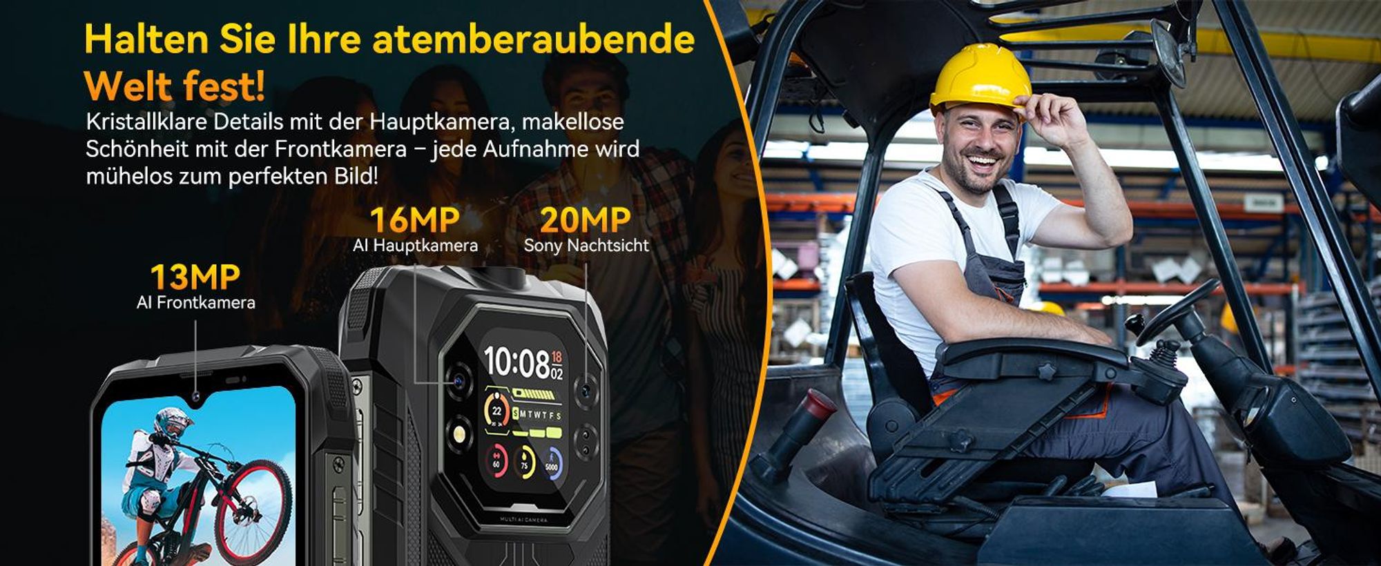 Blackview ROCK 1 Militärisches Outdoor-Smartphone mit Dual-Display Smartphone Android 16, Helio G81, 15000mHA, 33W Schnellladung, Face ID