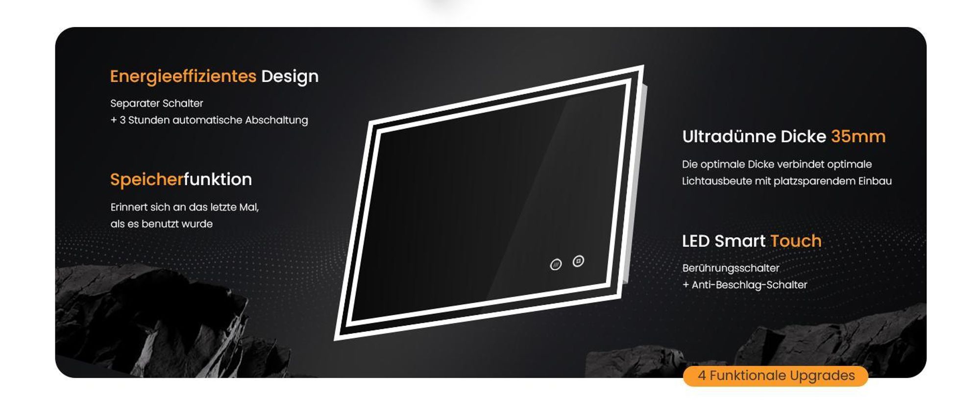 EMKE LED Badspiegel 60x50cm Badspiegel mit Beleuchtung Kaltweiß Lichtspiegel Badezimmerspiegel Wandspiegel mit Touchschalter + Beschlagfrei IP44 Energiesparend