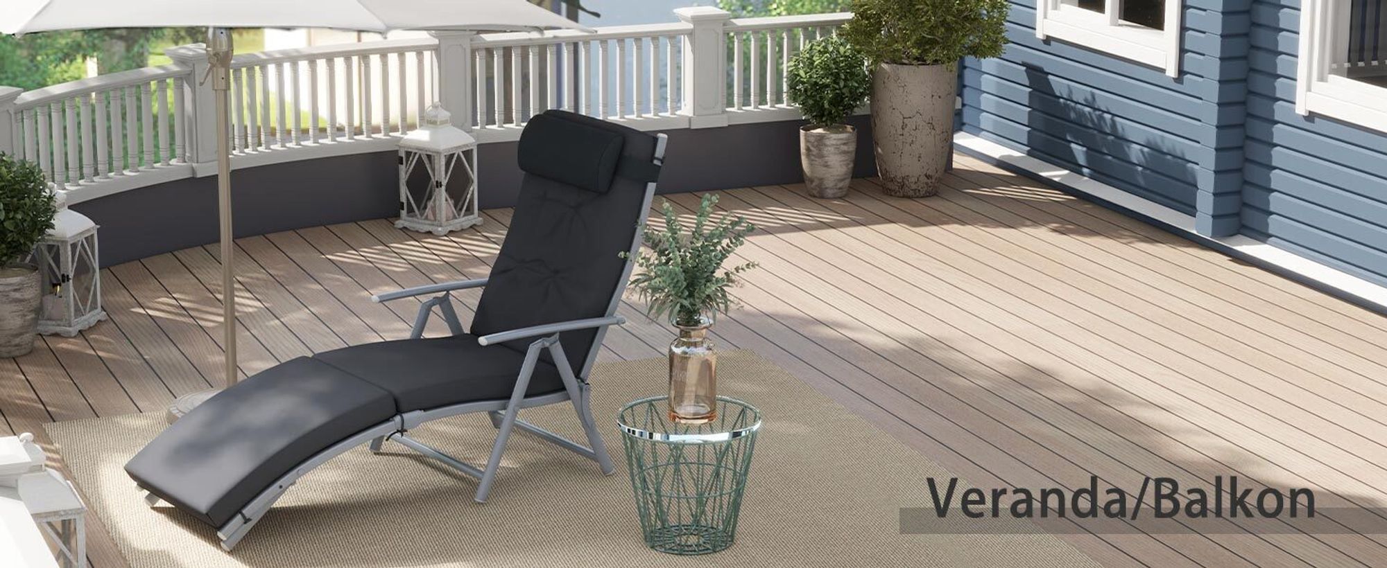Outsunny Sonnenliege Strandliege Gartenliege Klappbar Verstellbar Metall Schwarz