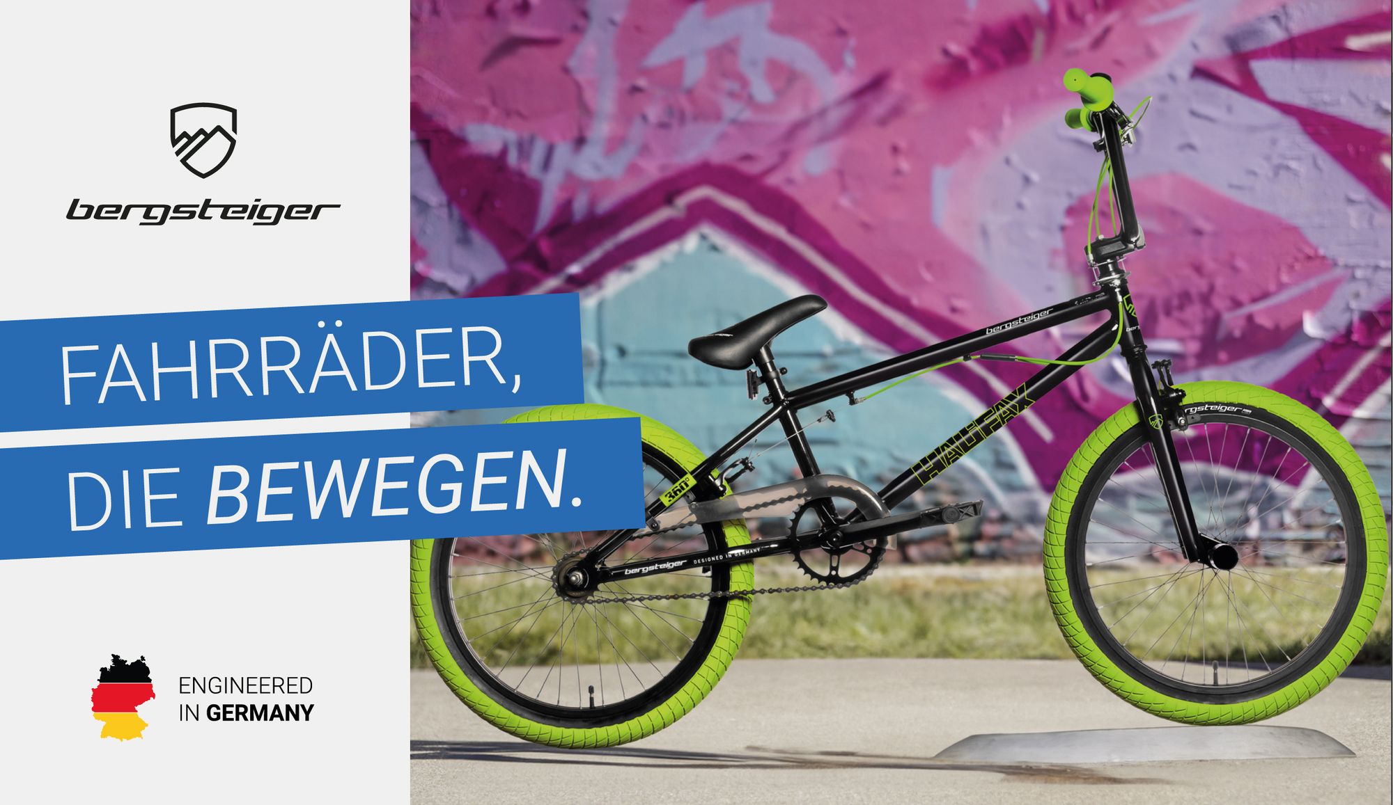 Bergsteiger Halifax 20 Zoll BMX, 360° Rotor-System, Freestyle, 2 Stahl Pegs, Kettenschutz, Freilauf