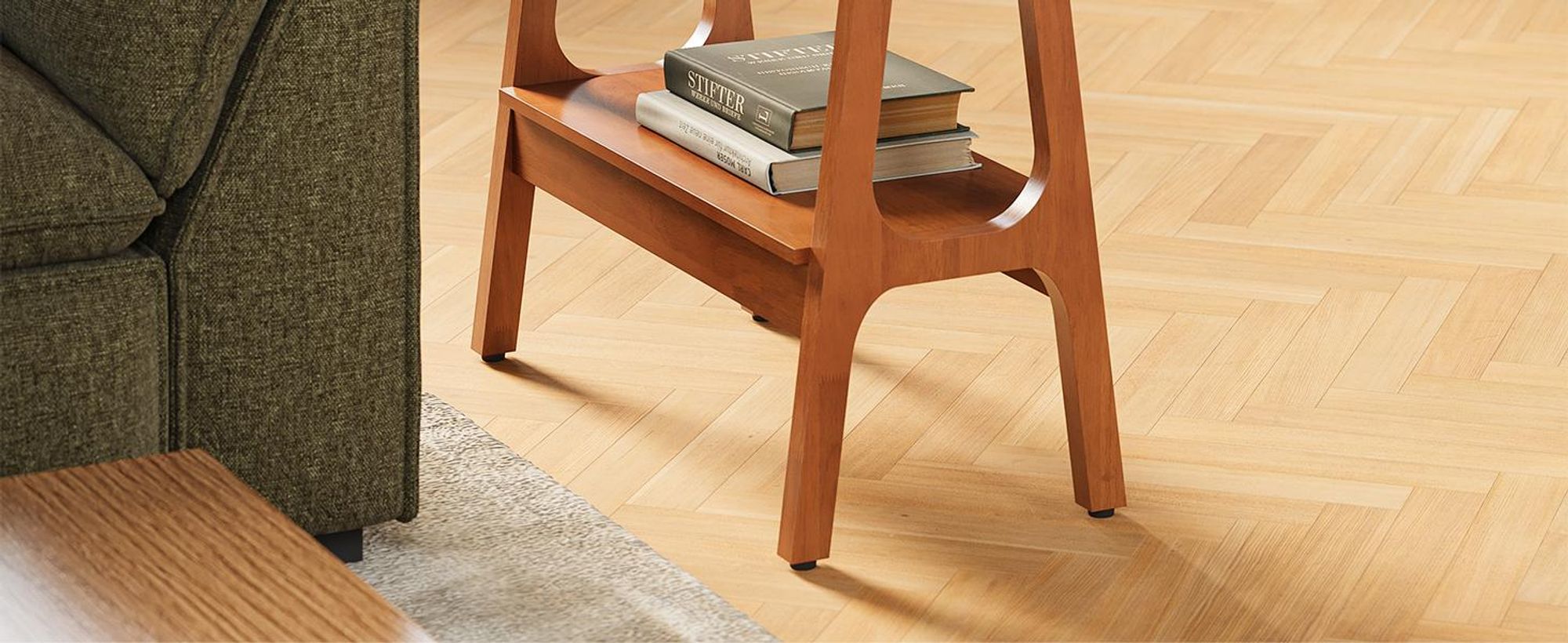 Kleiner Beistelltisch aus Massivholz mit 2 Ablagen, Nachttisch mit Stauraum, Couchtisch Sofatisch für Wohnzimmer, Schlafzimmer, Eingangsbereich