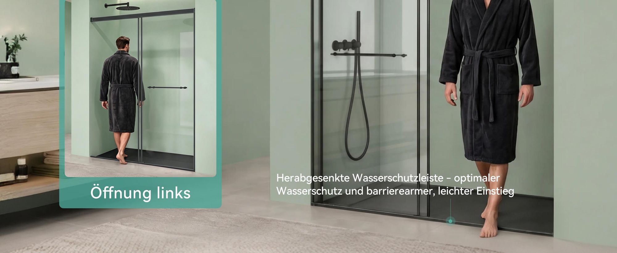 Mai & Mai Duschtür Nischentür dusche mit Doppelschiebetür 140x195cm Schwarz