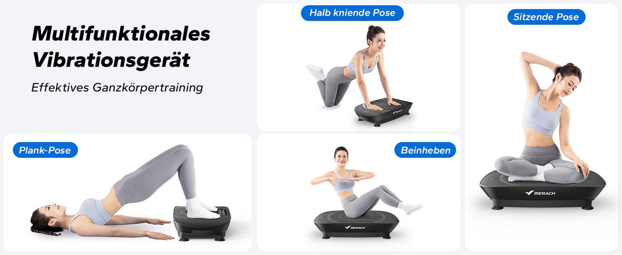 MERACH Vibrationsplatte Trainingsgerät – mit 10 Intensitätsstufen, für Ganzkörpertraining, Fettverbrennung, Muskelaufbau & Formung, schwarz