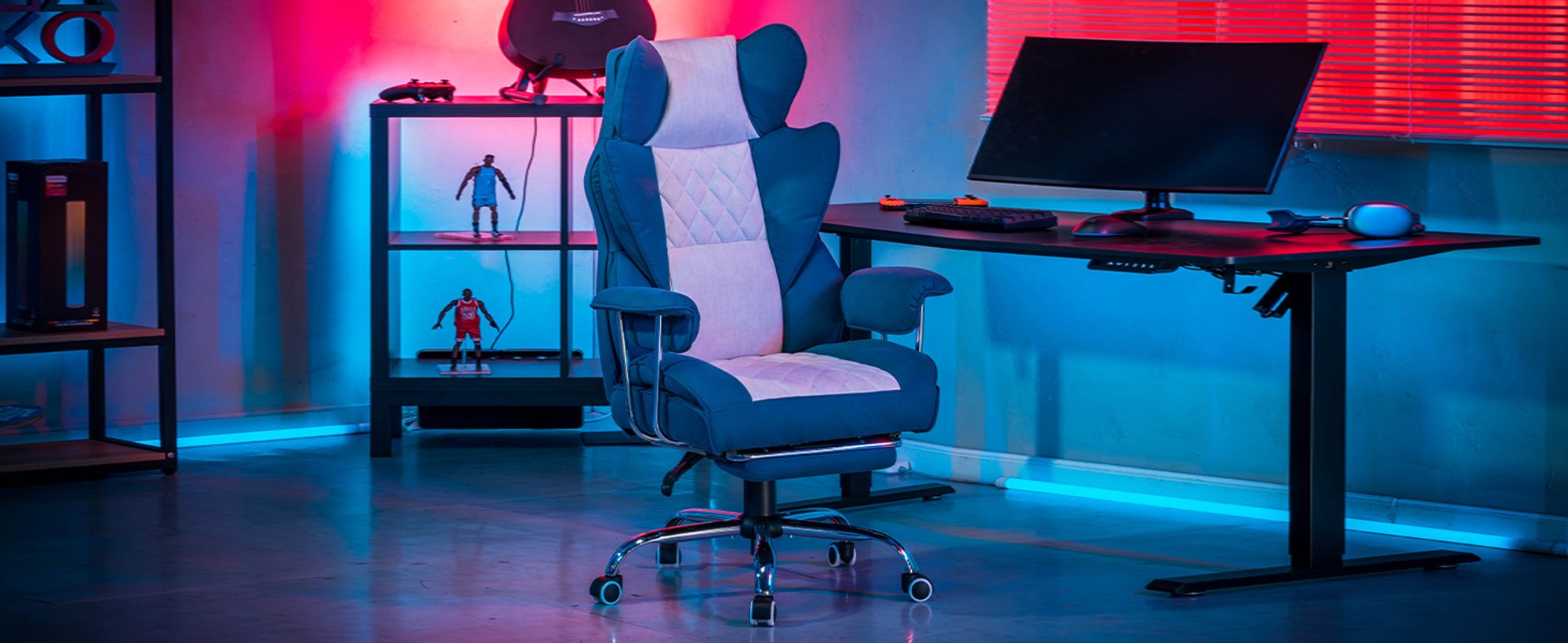 GTPLAYER Gaming Stuhl, Gamer Stuhl, Ergonomischer Bürostuhl mit Fußstütze verstellbare Lenden und Kopfkissen, Gaming Chair Gepolstert, Gaming Sessel