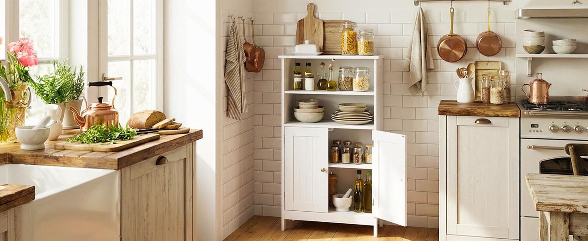 HOKEEPER Badezimmerschrank, Badschrank, Küchenschrank mit Doppeltür & Einstellbarem Regal,Badkommode Sideboard, Badezimmer/Wohnzimmer/Flur Weiß