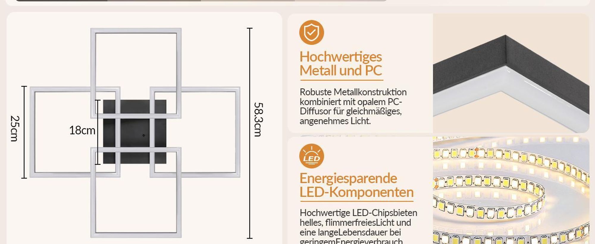 Lampa sufitowa LED ZMH do salonu, z regulacją jasności, 43 W, lampa sufitowa do salonu z pilotem, prostokątna, lampa do sypialni
