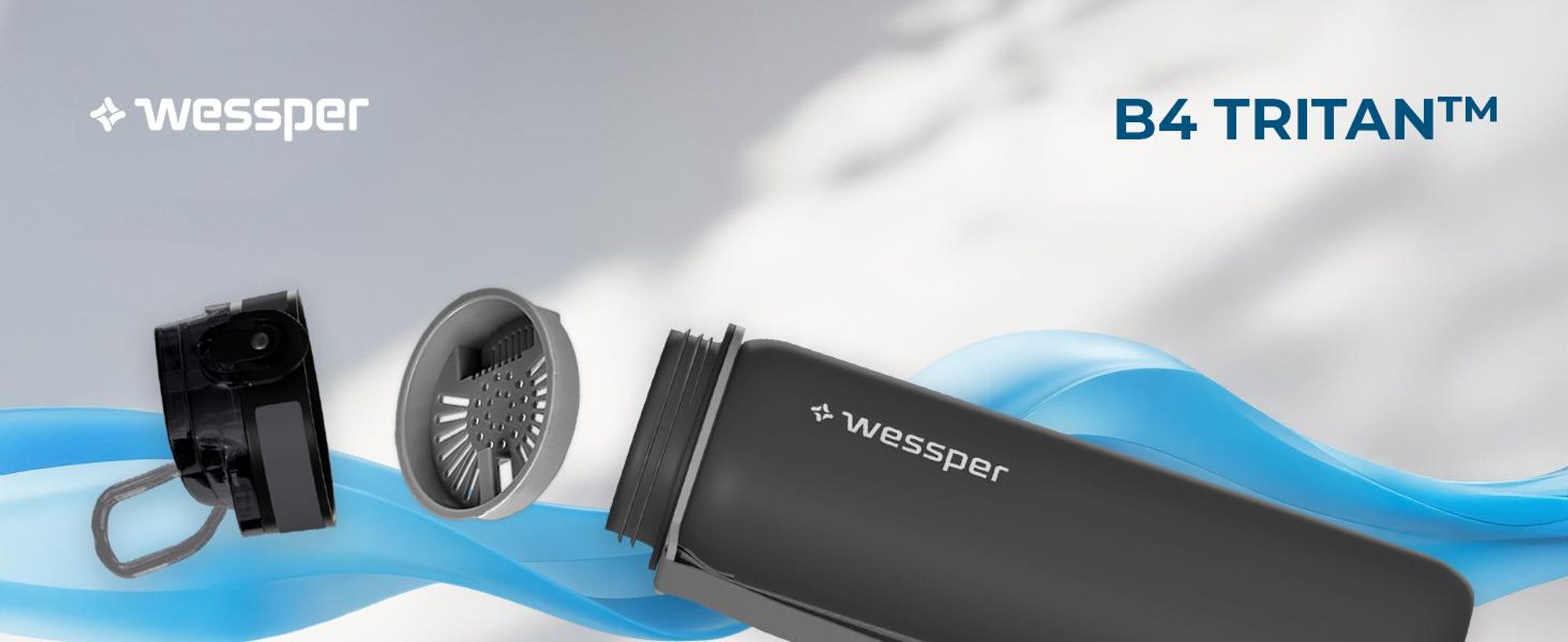 Wessper B4 Tritan Trinkflasche 1L mit Actitex™ Filter – BPA Free, Gray