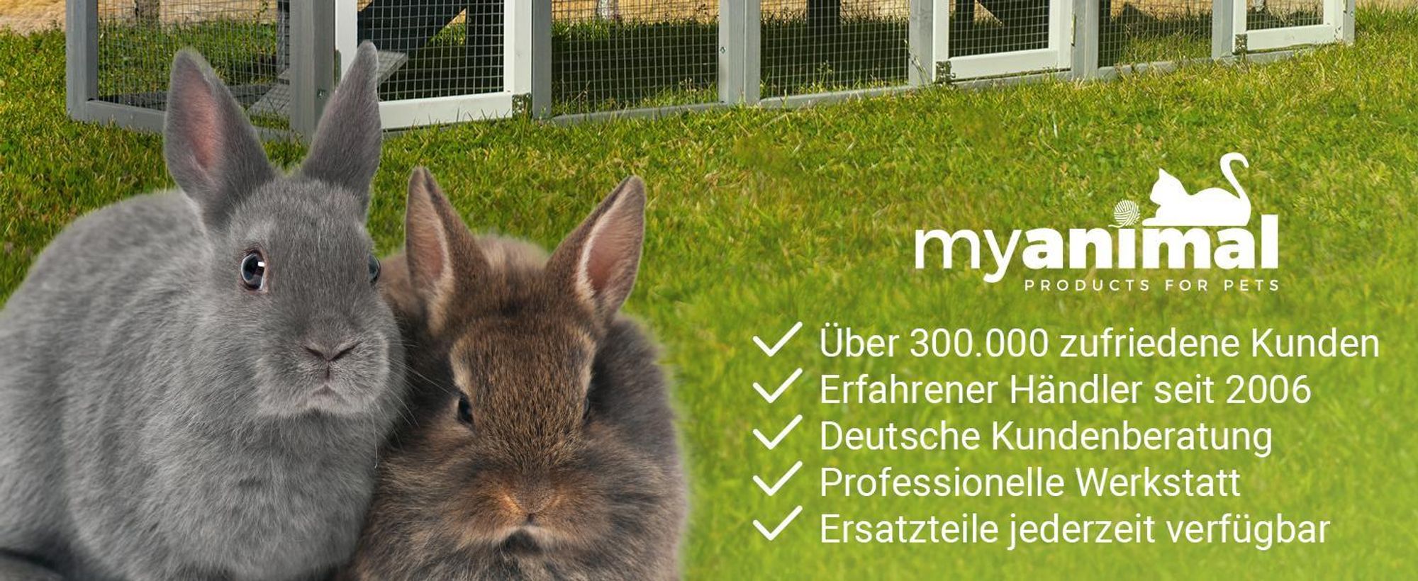 MyAnimal Hasenstall MH-03 | Hasenkäfig XXL mit Freilaufgehege - Kleintierkäfig - Kaninchenstall - 4 Türen - Kleintierstall - Wetterfest - 226x53x85 cm