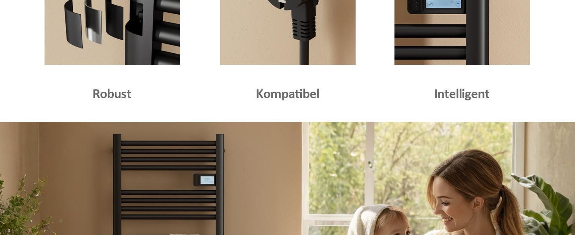 EMKE Elektrischer Handtuchheizkörper 1200×540 mm, 600W Badheizkörper mit Touch-Timer, Wochenprogramm Handtuchtrockner & Handtuchwärmer, Schwarz