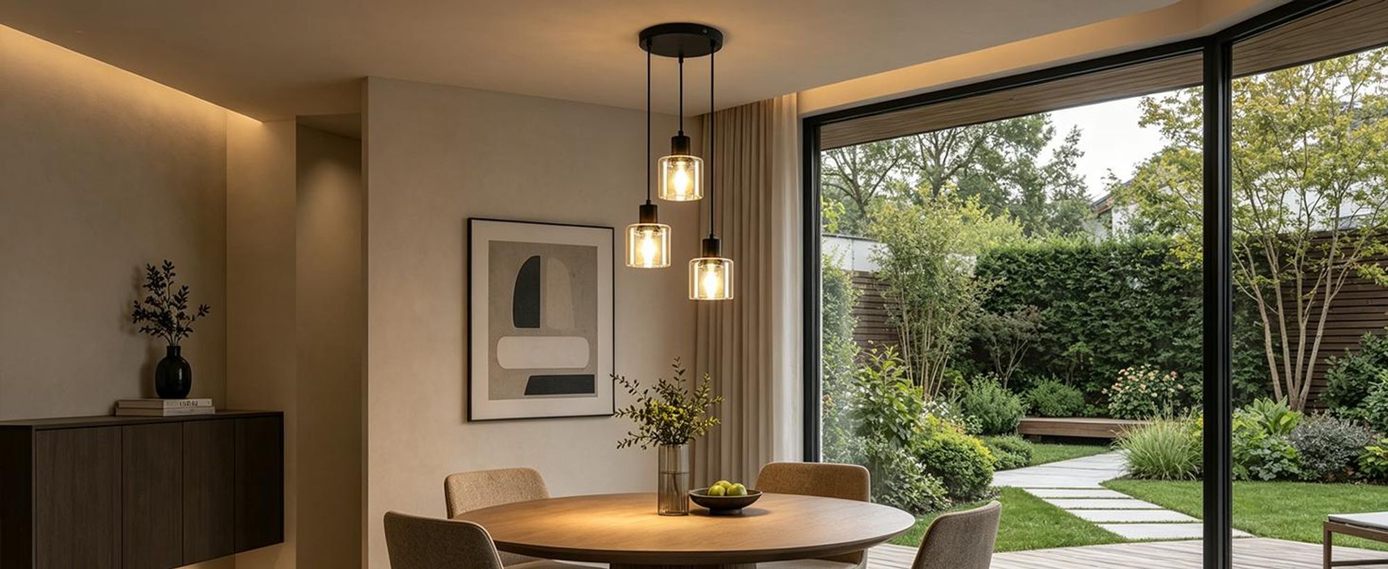 Lampada a sospensione ZMH, vetro, 3 luci, rotonda, attacco E27, stile retrò, nera. Lampada a sospensione per sala da pranzo, stile industriale, ideale per tavoli da pranzo
