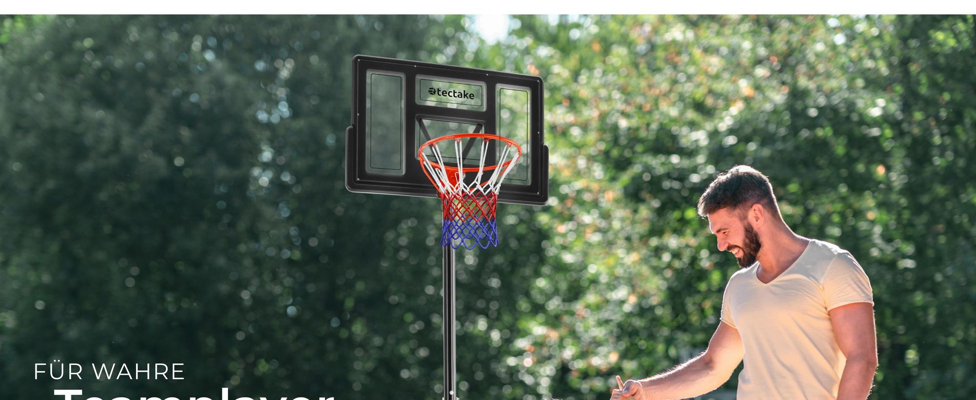 tectake® Basketballkorb Dirk Outdoor mit Rollen, inklusive Ball, Pumpe und 2 Netze