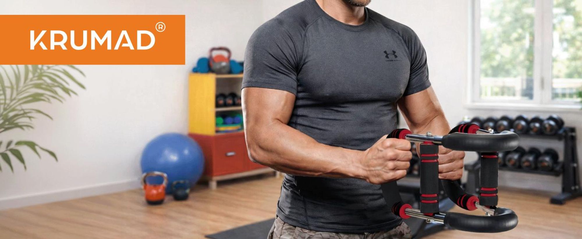KRUMAD Federarmtrainer Verstellbar, Brustmuskel Trainer mit Widerstandsband, Oberkörper und Bauchtrainer für Zuhause, Home Workout Gerät