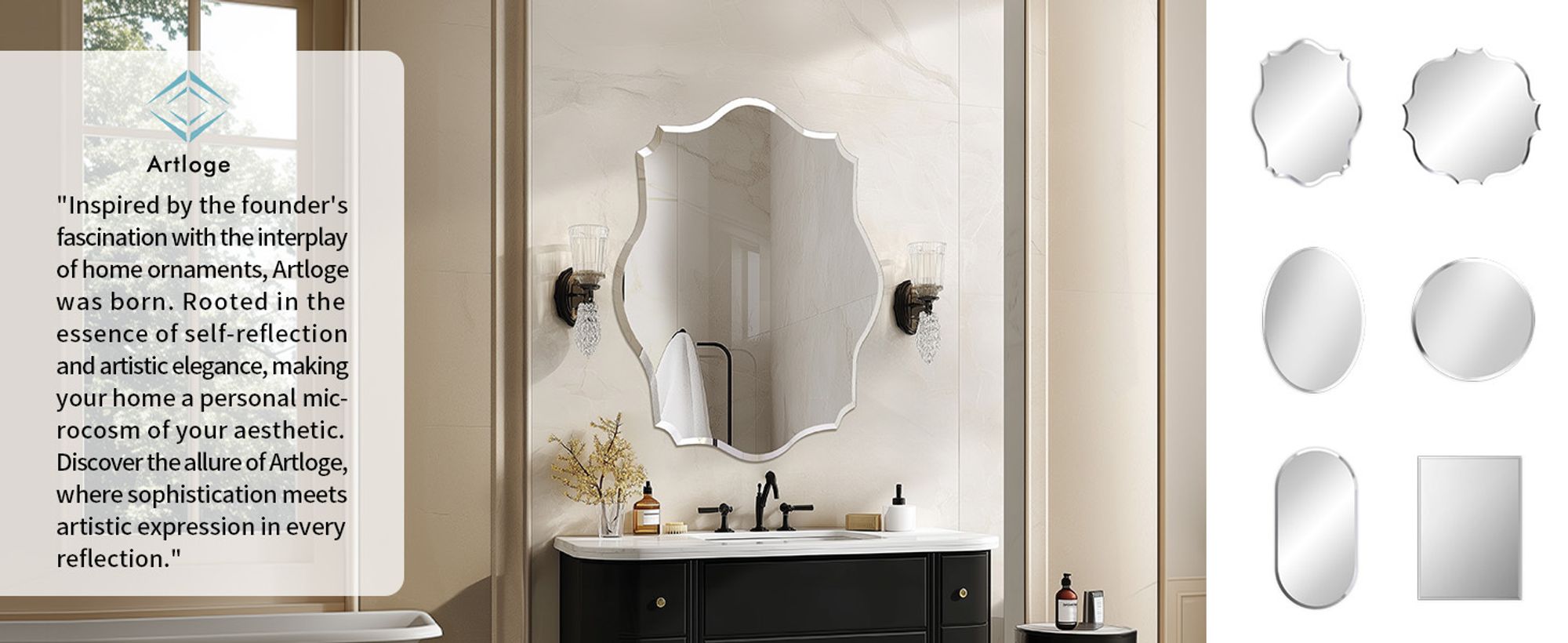 ARTLOGE Wandspiegel Asymmetrisch, Unregelmäßige Spiegel, Moderne Designerspiegel Türspiegel unförmig und Rahmenlos, 50×70cm