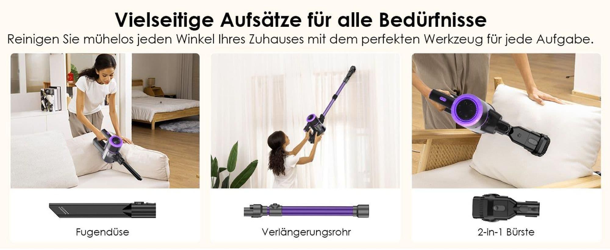 Akku Staubsauger, 500W/36000Pa Staubsauger kabellos mit HEPA ,45 Min, kabelloser Staubsauger,Anti-Tangle-Staubsauger