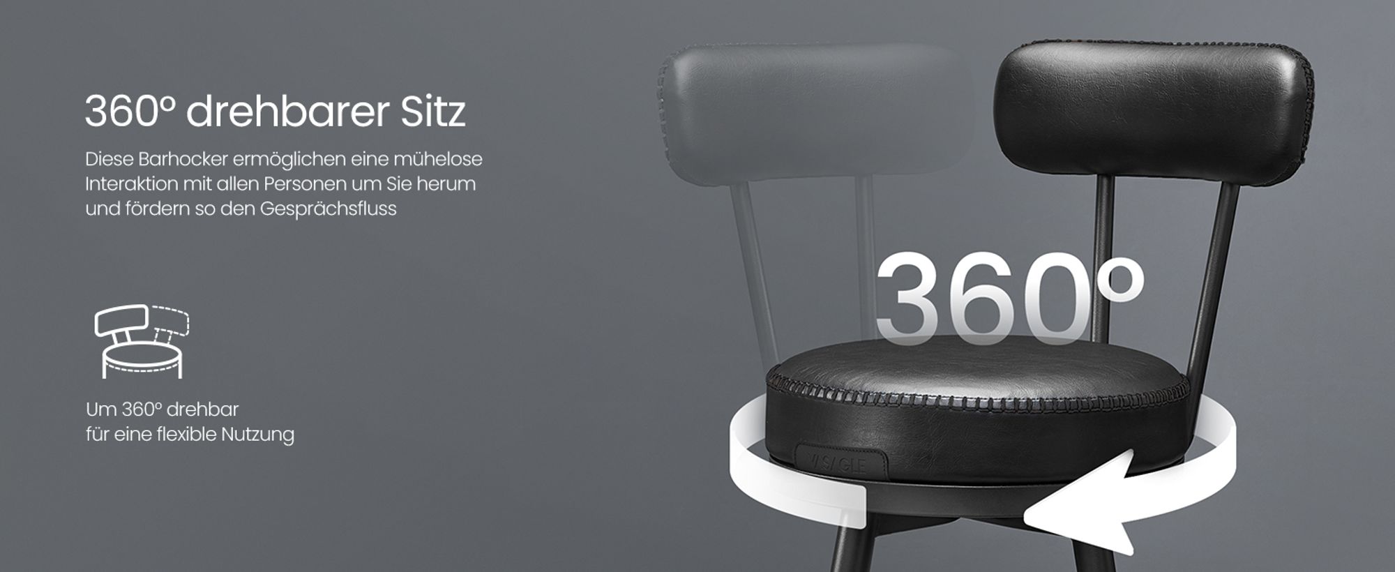 VASAGLE EKHO Kollektion - 360° drehbarer Barhocker, 2er Set, Hocker mit Rückenlehne für Bartisch