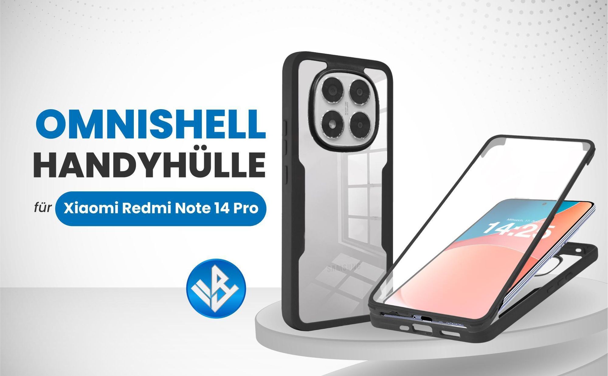 Schwarze 360 Grad Hülle für Xiaomi Redmi Note 14 Pro mit Kameraschutz