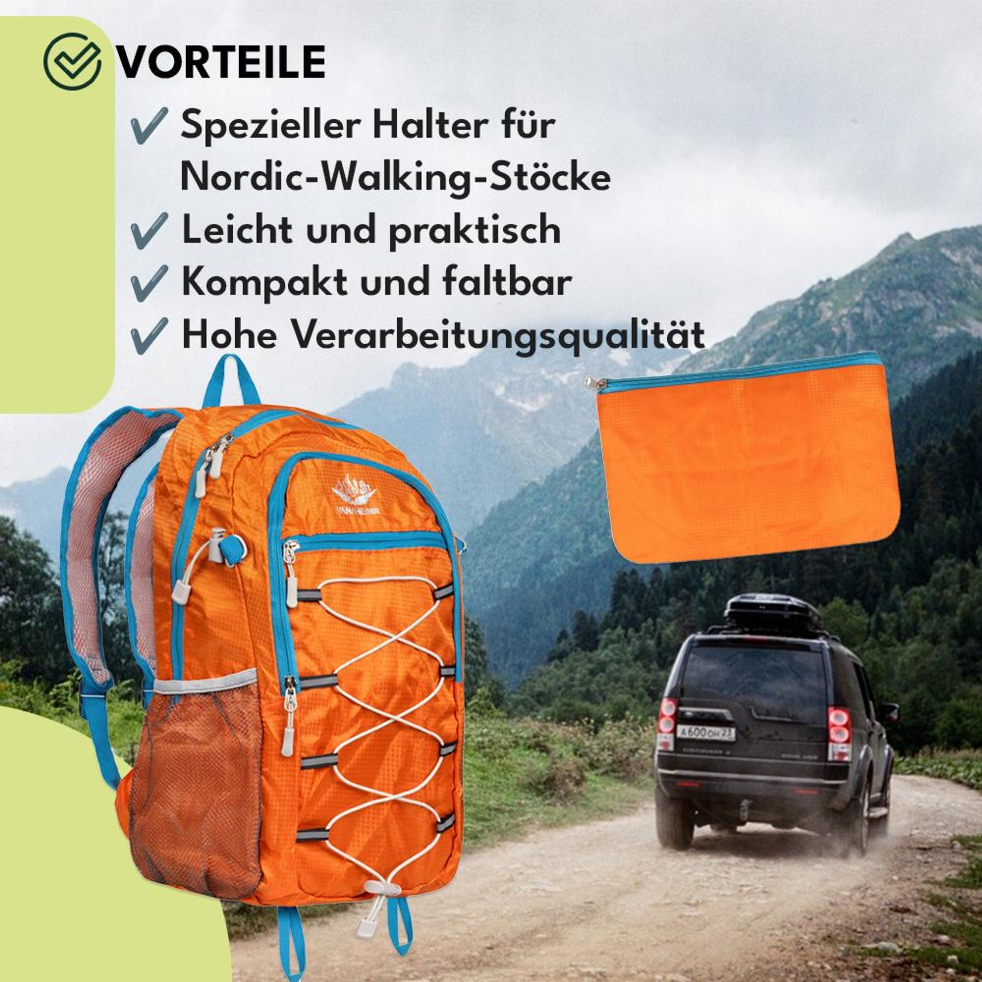 KRUMAD Leichter Wanderrucksack 25L Faltbarer Sportrucksack Wasserdicht Reiserucksack für Camping Trekking, Orange