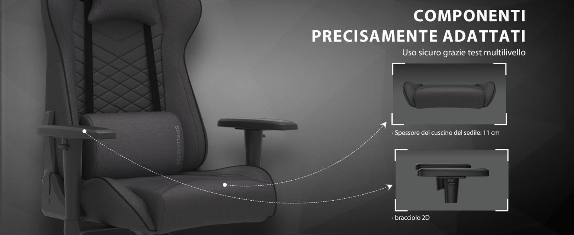 Sedia da gaming SENSE7 Spellcaster in tessuto nero-blu - Sedia da ufficio ergonomica, sedia da scrivania per PC, sedia da gaming, portata 150 kg, braccioli 2D, reclinabile a 160°, poltrona direzionale