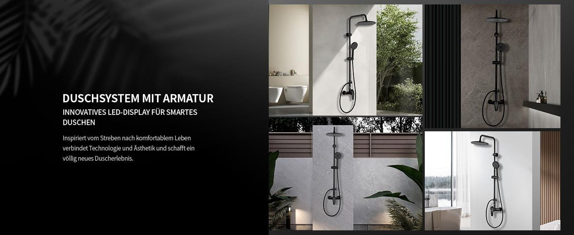 Homelody Duschsystem mit armatur, duscharmatur komplettset mit LED-Anzeige, regendusche mit 250MM kopfbrause und Handbrause, Schwarz