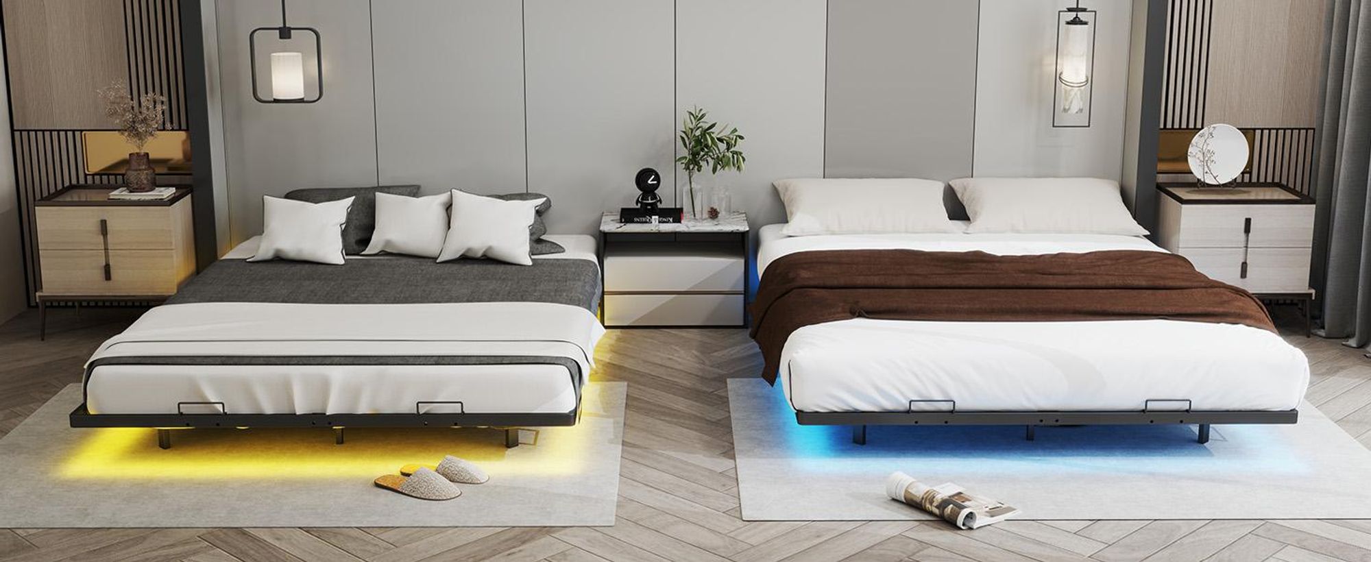 COMHOMA Letto in metallo Letto per ospiti Struttura letto in metallo, con LED e prese elettriche, letto per ragazzi 90x200, app e telecomando, struttura robusta