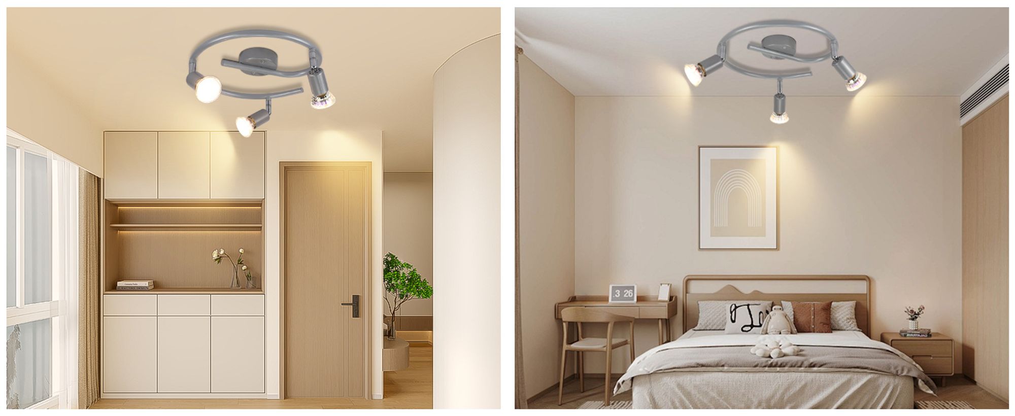 ZMH LED Deckenstrahler Schwenkbar GU10 Glänzendes Silber Deckenlampe Deckenspots 3 Flammig Deckenleuchten Industrial Wohnzimmer Schlafzimmer Küchen Leuchtmittel Enthalten