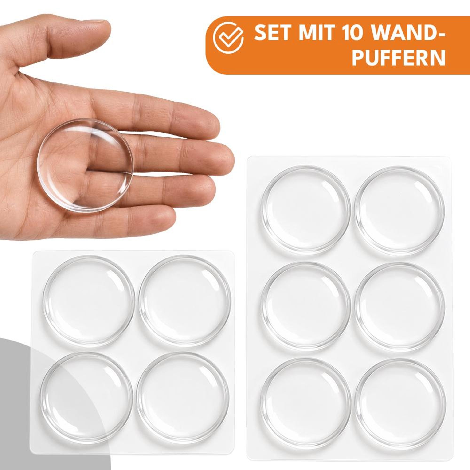 KRUMAD Türstopper Wand Set 10, selbstklebende Türpuffer, Türgriffschutz Wandpuffer, Möbelschutz, 40 mm, PolyurethanMaterial, Weiß
